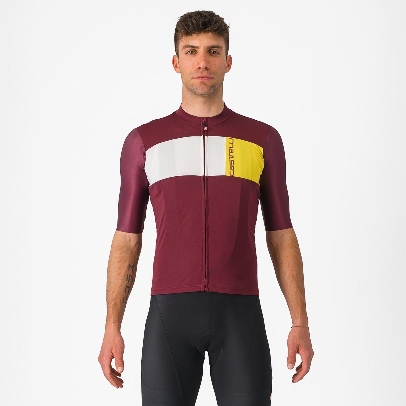 tricou cu maneca scurta castelli prologo 7 visiniu alb galben xl 1