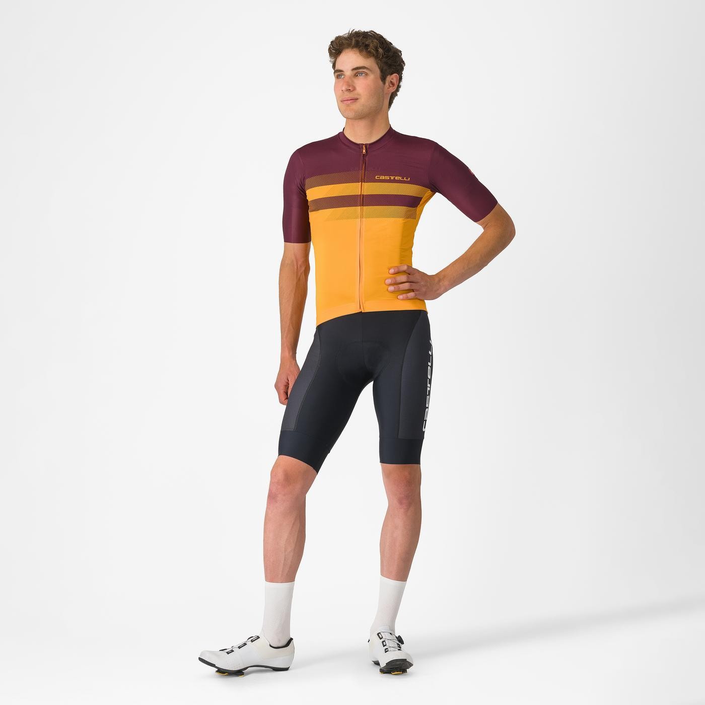Tricou cu maneca scurta Castelli Simbolo, pentru barbati, portocaliu aprins/visiniu inchis, XS
