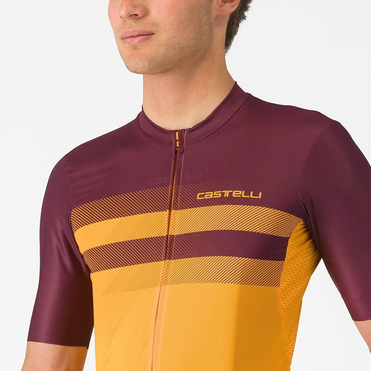Tricou cu maneca scurta Castelli Simbolo, pentru barbati, portocaliu aprins/visiniu inchis