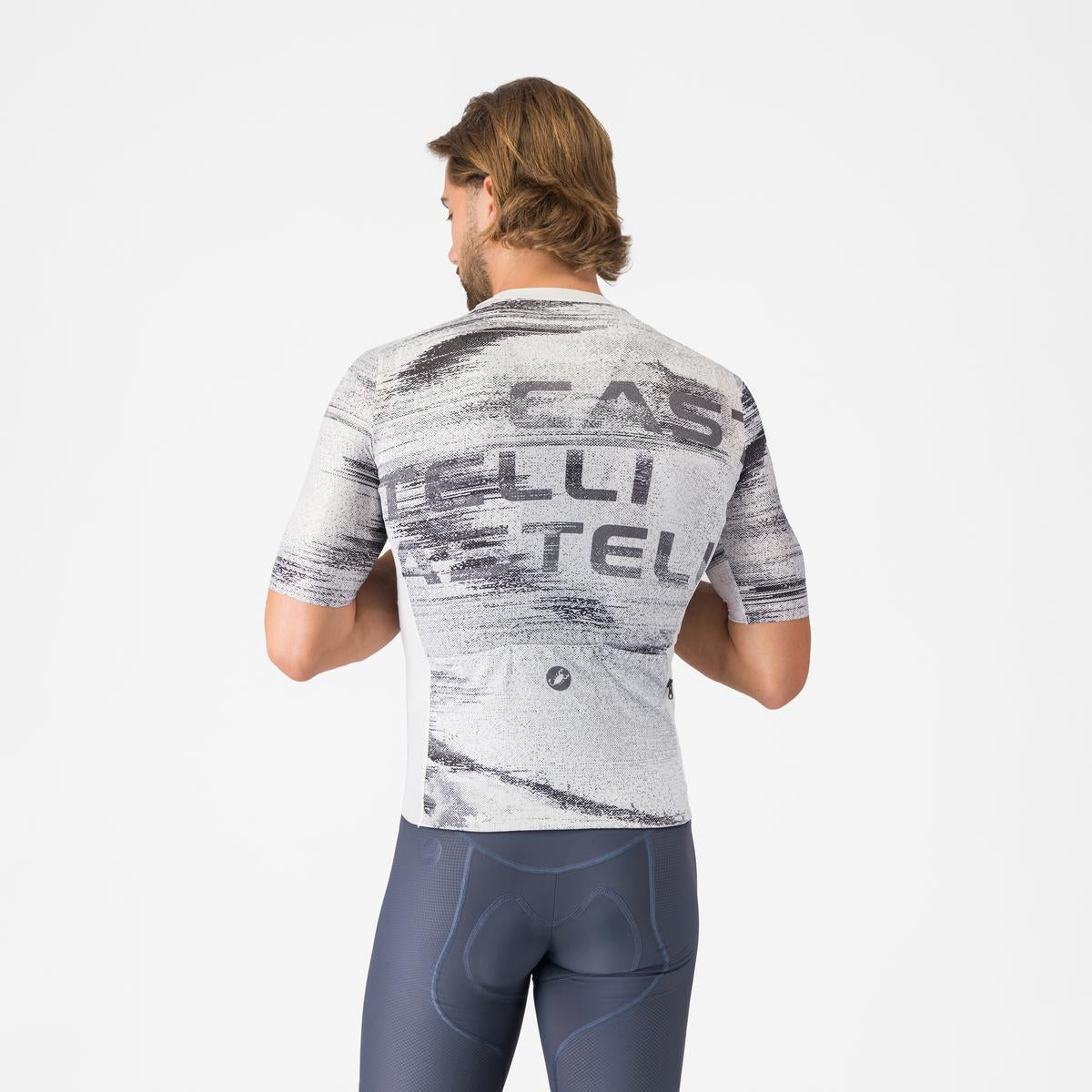 Tricou cu maneca scurta Castelli Stratus Logo, pentru barbati, alb/gri inchis XL
