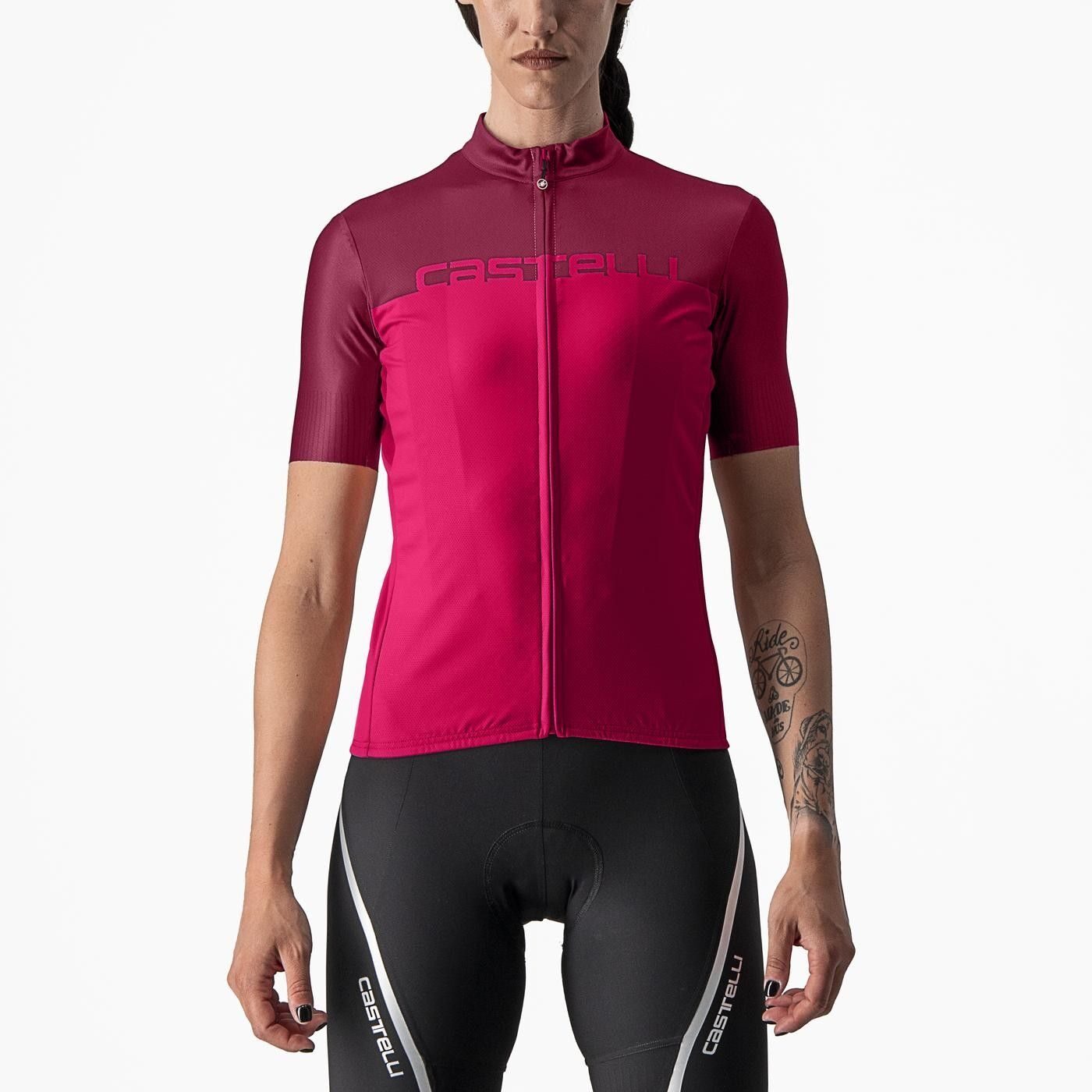 tricou cu maneca scurta castelli velocissima de dama rosu visiniu xs