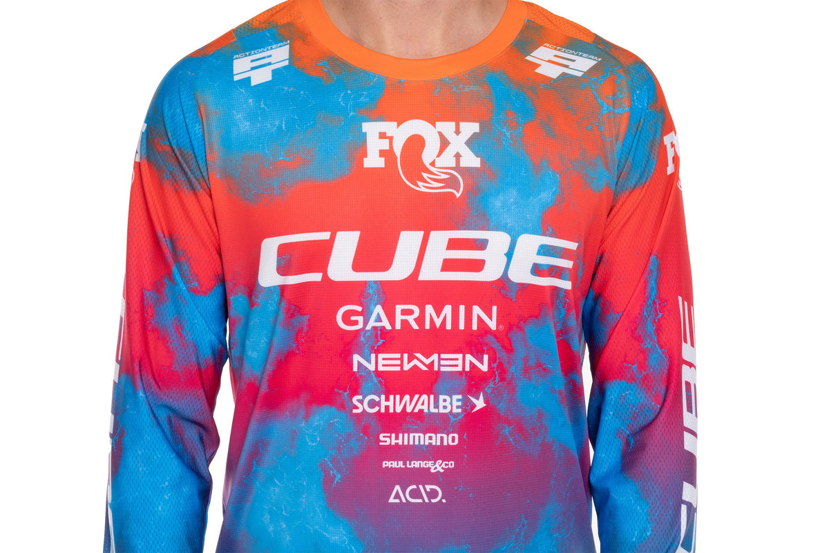 Tricou CUBE MTB Jersey x Actionteam L/S Blue/Green