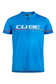 Tricou CUBE Road/Xc Half Zip Rookie S/S White Blue/Red