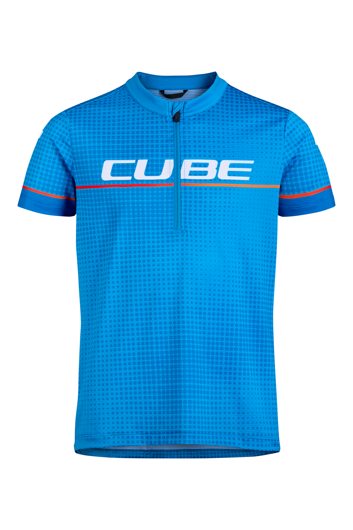 Tricou CUBE Road/Xc Half Zip Rookie S/S White Blue/Red