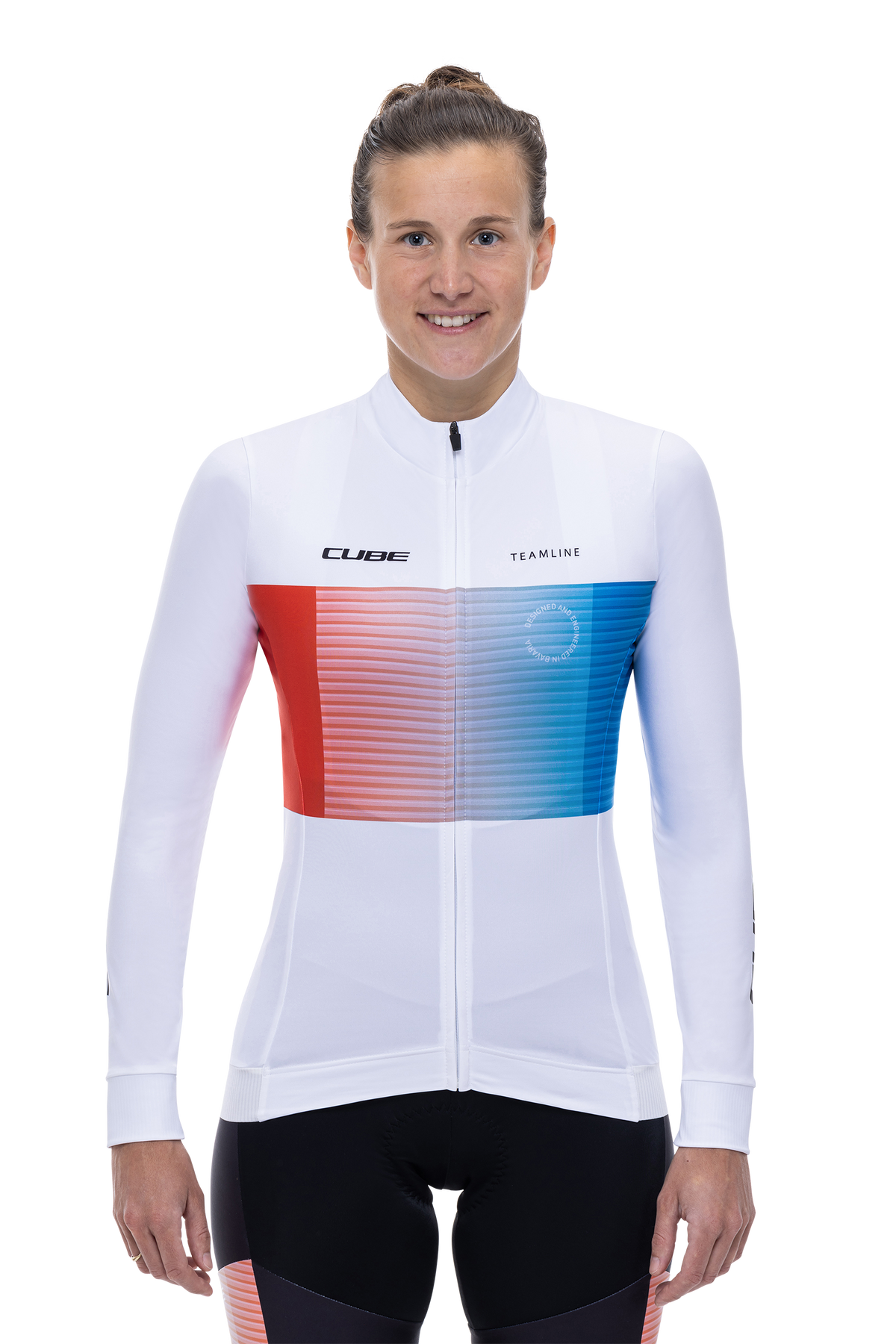 Tricou CUBE Teamline WS L/S White/Blue/Red
